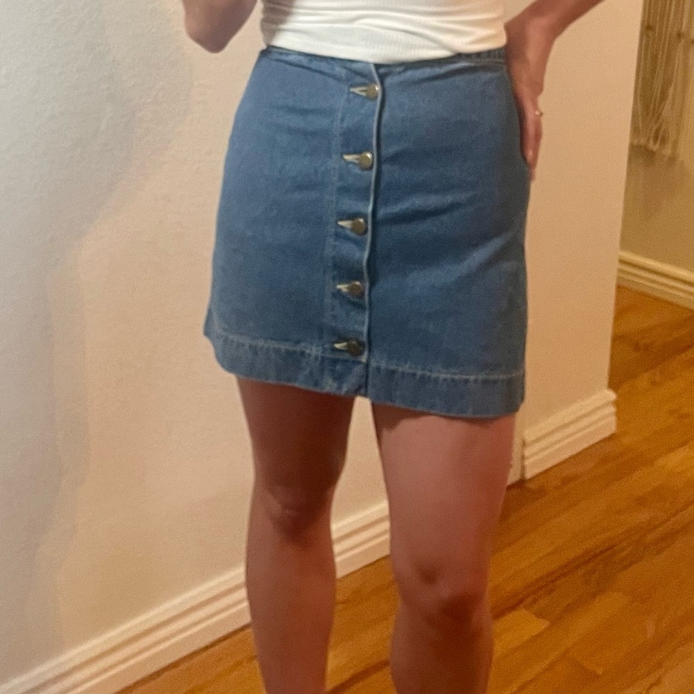 American Apparel Denim Button Front A-Line Mini Skirt